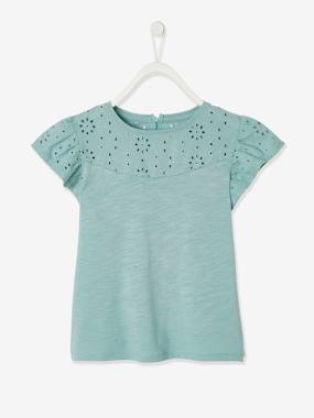 T-Shirt for Girls, with Broderie Anglaise and Ruffled Sleeves  - vertbaudet enfant