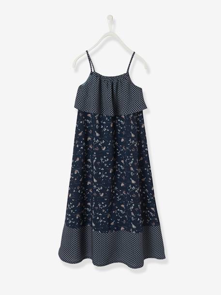 Printed Long Dress with Straps for Girls Dark Blue/Print - vertbaudet enfant 