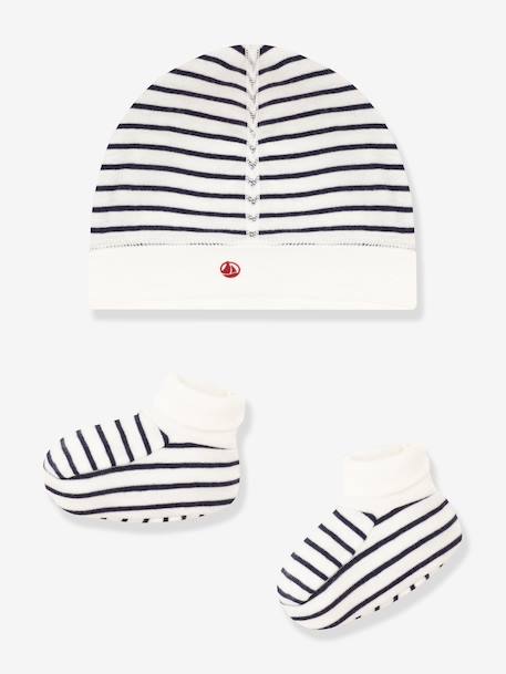 Lot bonnet et chaussons bébé mixte marine - vertbaudet enfant 