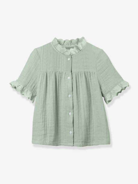 Chemise fille en gaze - coton biologique bleu jean+vert sauge - vertbaudet enfant 