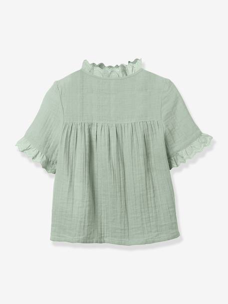 Girl's gauze shirt - organic cotton CYRILLUS denim blue+sage green - vertbaudet enfant 