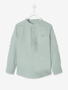 Boys-Shirt in Linen/Cotton, Mandarin Collar, Long Sleeves, for Boys