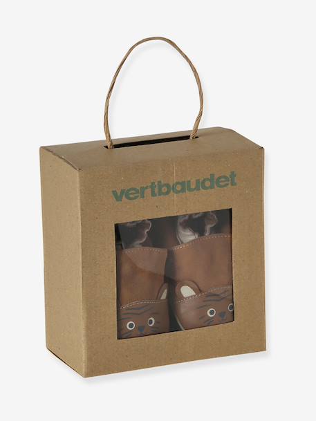 Elasticated leather baby slippers chocolate - vertbaudet enfant 