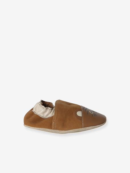 Elasticated leather baby slippers chocolate - vertbaudet enfant 
