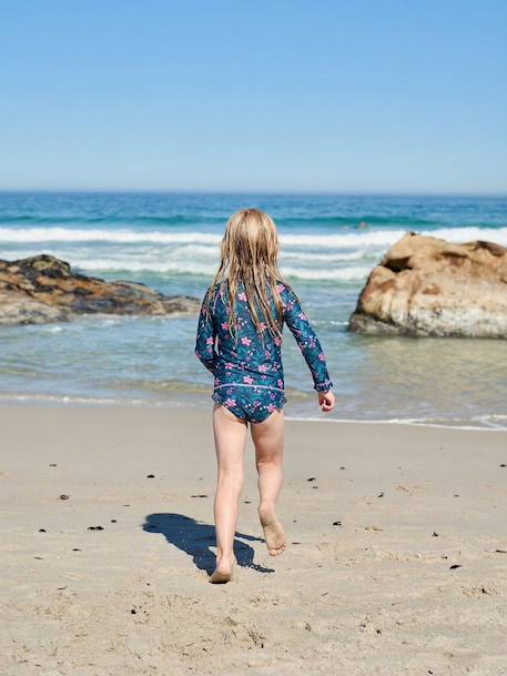 Girl's UV Protection one-piece swimsuit navy blue - vertbaudet enfant 