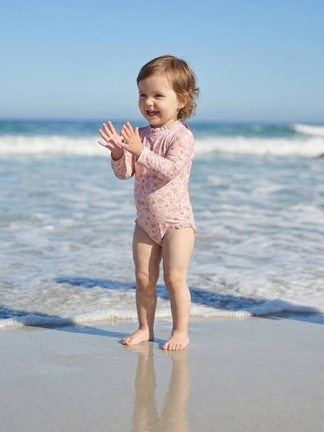 Long-Sleeved UV-Protection Swimsuit for Baby Girls pale pink - vertbaudet enfant 