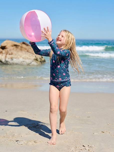 Girl's UV Protection one-piece swimsuit navy blue - vertbaudet enfant 
