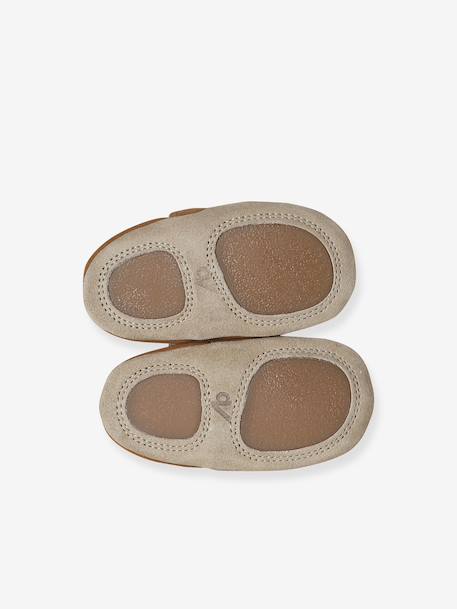 Elasticated leather baby slippers chocolate - vertbaudet enfant 