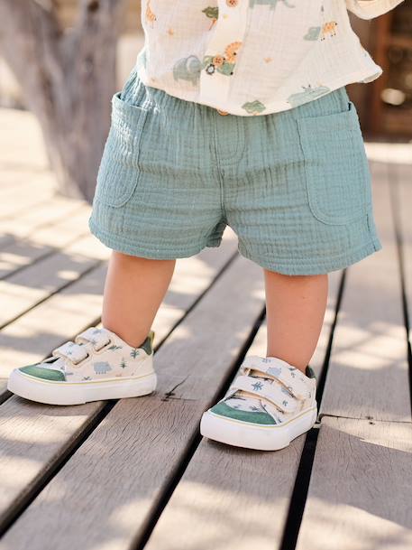 Fabric Trainers with Hook-&-Loop Straps khaki+navy blue+printed beige+set beige - vertbaudet enfant 