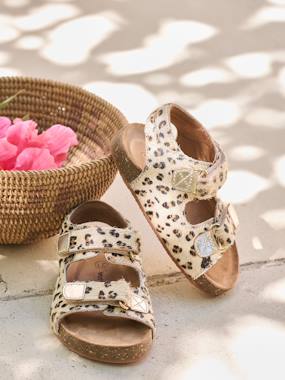 Shoes-Baby Footwear-Baby Girl Walking-Sandals-Printed Leather Sandals with Hook-&-Loop Strap for Babies