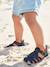 Closed Leather Sandals with Buckle for Babies brown+navy blue - vertbaudet enfant 