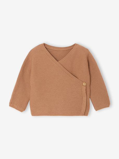 Wrap-Over Cardigan in Wool & Cotton for Babies cappuccino+marl beige+pale pink+sage green+white - vertbaudet enfant 