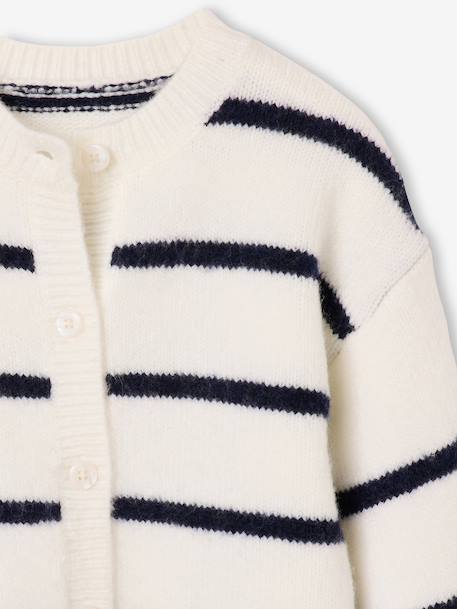 Long-sleeved knitted cardigan for girls ecru+lavender+sage green - vertbaudet enfant 