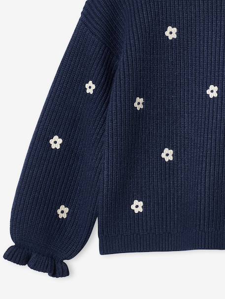 Long-sleeved round-neck jumper for girls ecru+navy blue+rose - vertbaudet enfant 