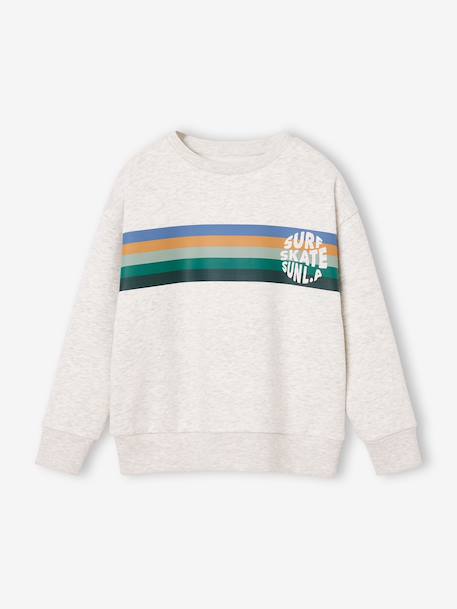Sweat garçon col rond blanc chiné+mauve - vertbaudet enfant 