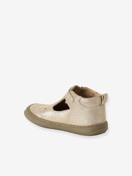 Soft Leather Pram Shoes for Babies, Designed for Crawling gold+rose - vertbaudet enfant 
