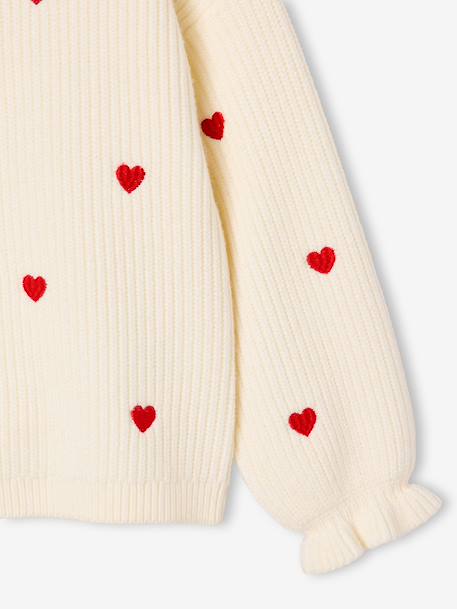 Long-sleeved round-neck jumper for girls ecru+navy blue+rose - vertbaudet enfant 