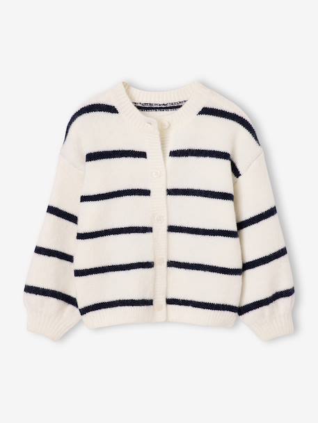 Long-sleeved knitted cardigan for girls ecru+lavender+sage green - vertbaudet enfant 
