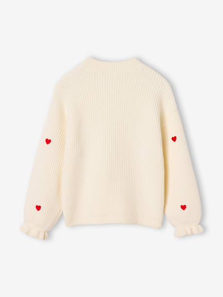Long-sleeved round-neck jumper for girls ecru+navy blue+rose - vertbaudet enfant 