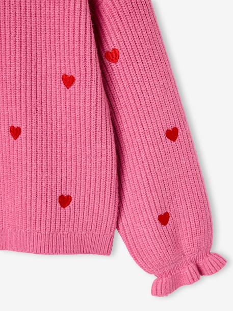 Long-sleeved round-neck jumper for girls ecru+navy blue+rose - vertbaudet enfant 