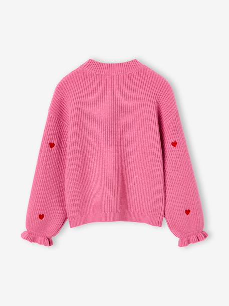 Long-sleeved round-neck jumper for girls ecru+navy blue+rose - vertbaudet enfant 
