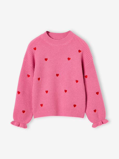 Long-sleeved round-neck jumper for girls ecru+navy blue+rose - vertbaudet enfant 