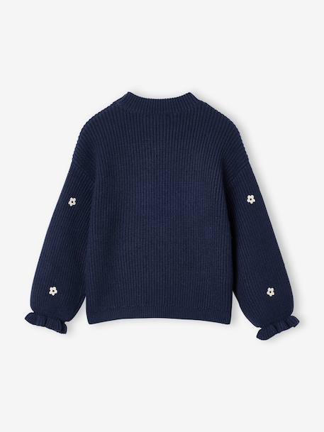Long-sleeved round-neck jumper for girls ecru+navy blue+rose - vertbaudet enfant 
