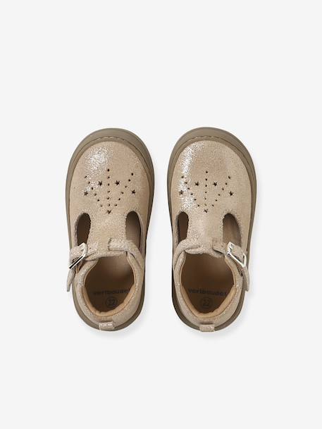 Soft Leather Pram Shoes for Babies, Designed for Crawling gold+rose - vertbaudet enfant 