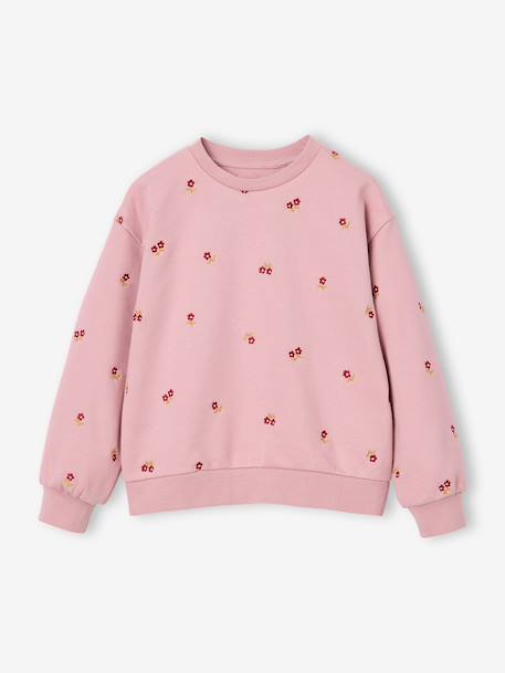 Long-sleeved sweatshirt for girls ecru+pale pink - vertbaudet enfant 