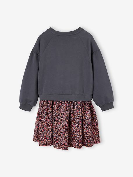 Dual Fabric Dress for Girls anthracite - vertbaudet enfant 