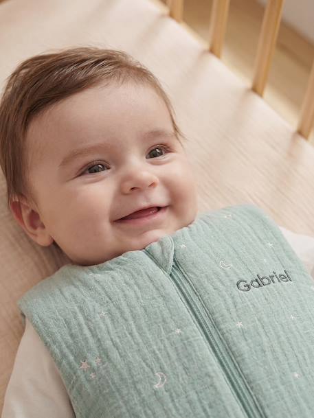 Sleeveless Cotton Muslin Travel Jumpsuit with Moon & Stars Print sage green - vertbaudet enfant 