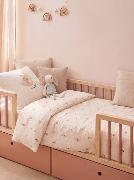 Parure housse de couette bébé gaze coton blanc imprimé - vertbaudet enfant 