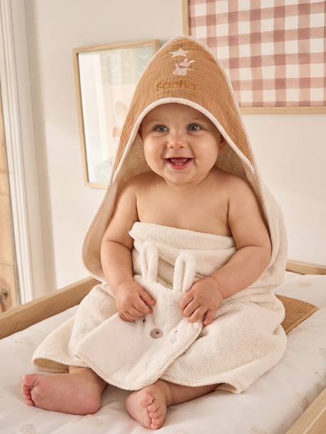Cape de bain et gant en coton personnalisable noisette - vertbaudet enfant 
