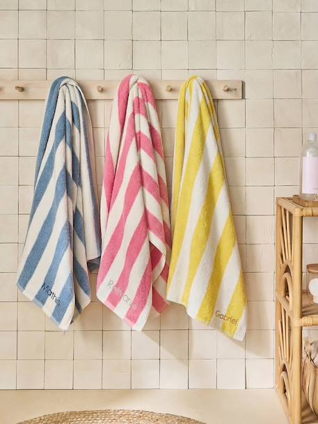 Striped Bath Towel with Recycled Cotton, Transat striped blue+striped pink+striped yellow - vertbaudet enfant 