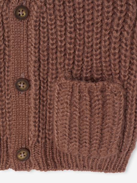 V-neck cardigan for babies in chunky knit chocolate+grey blue - vertbaudet enfant 