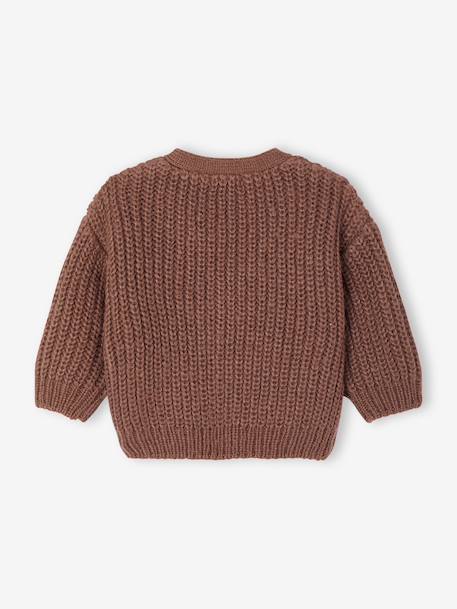 V-neck cardigan for babies in chunky knit chocolate+grey blue - vertbaudet enfant 