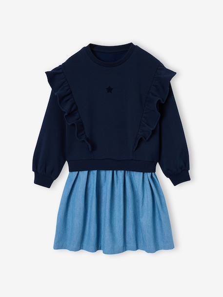 Robe manches longues fille écru+marine - vertbaudet enfant 