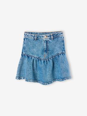 Jupe denim fille volantée - vertbaudet enfant -Jupe denim fille volantée