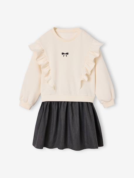 Robe manches longues fille écru+marine - vertbaudet enfant 