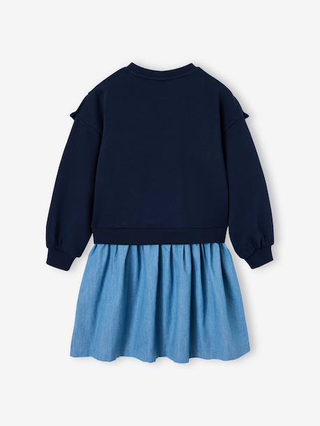 Long-sleeved dress for girls ecru+navy blue - vertbaudet enfant 