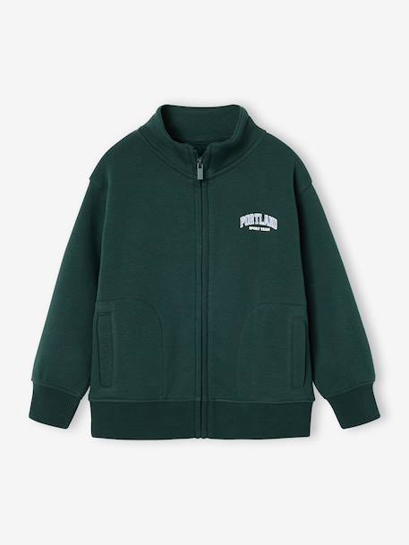 Zipped sweatshirt for boys with a trucker neck fir green+navy blue+red - vertbaudet enfant 