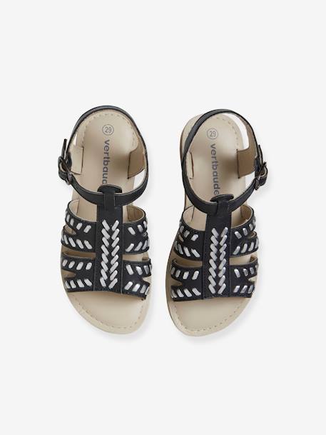 Ethnic Leather Sandals for Girls Black - vertbaudet enfant 