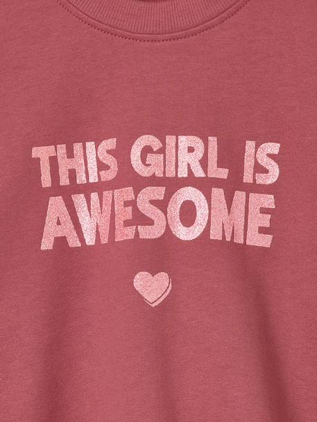 Sweatshirt with round neck for girls mauve+pale pink - vertbaudet enfant 