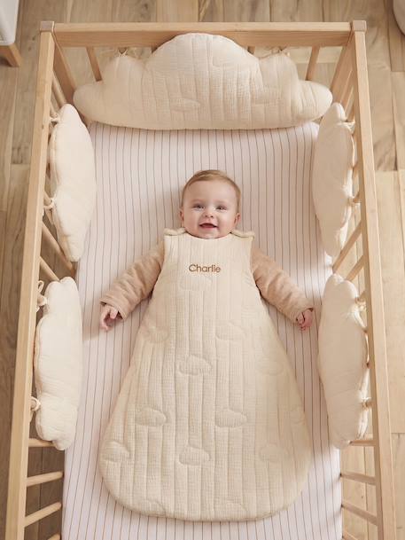 Customisable organic muslin sleeveless baby sleeping bag IN THE CLOUDS ecru - vertbaudet enfant 