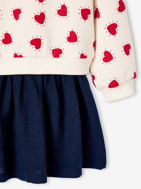 2-in-1-Effect Dress in Dual Fabric anthracite+navy blue+red - vertbaudet enfant 