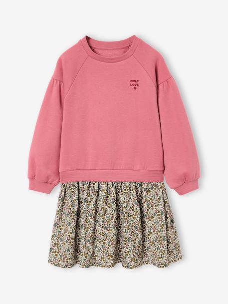 Dual Fabric Dress for Girls anthracite+ecru+mauve+sage green - vertbaudet enfant 