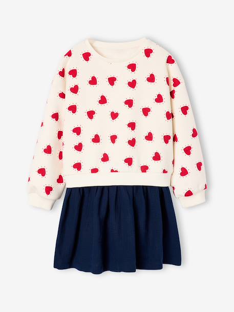 Robe fille 2 en 1 molleton et gaze de coton anthracite+marine+rouge - vertbaudet enfant 