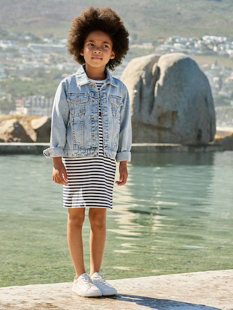 Veste jean fille personnalisable bleu clair+bleu moyen - vertbaudet enfant 