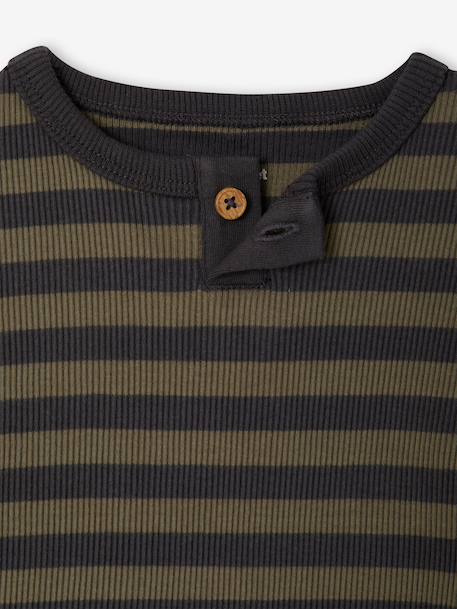 Long-sleeved striped T-shirt for baby khaki - vertbaudet enfant 