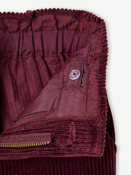 Wide Corduroy Paperbag Trousers for Girls bordeaux red+camel+mauve+navy blue+olive - vertbaudet enfant 